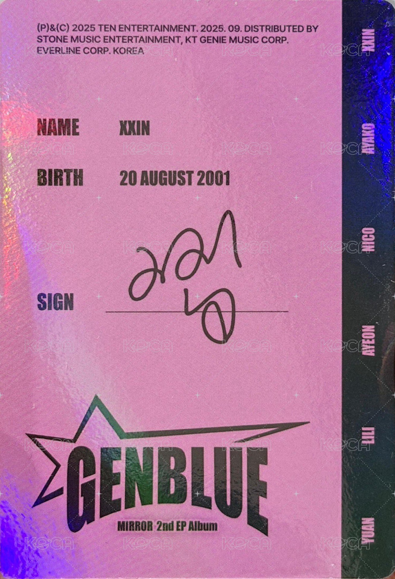 2nd EP Album - MIRROR 專輯卡 ID CARD 背面