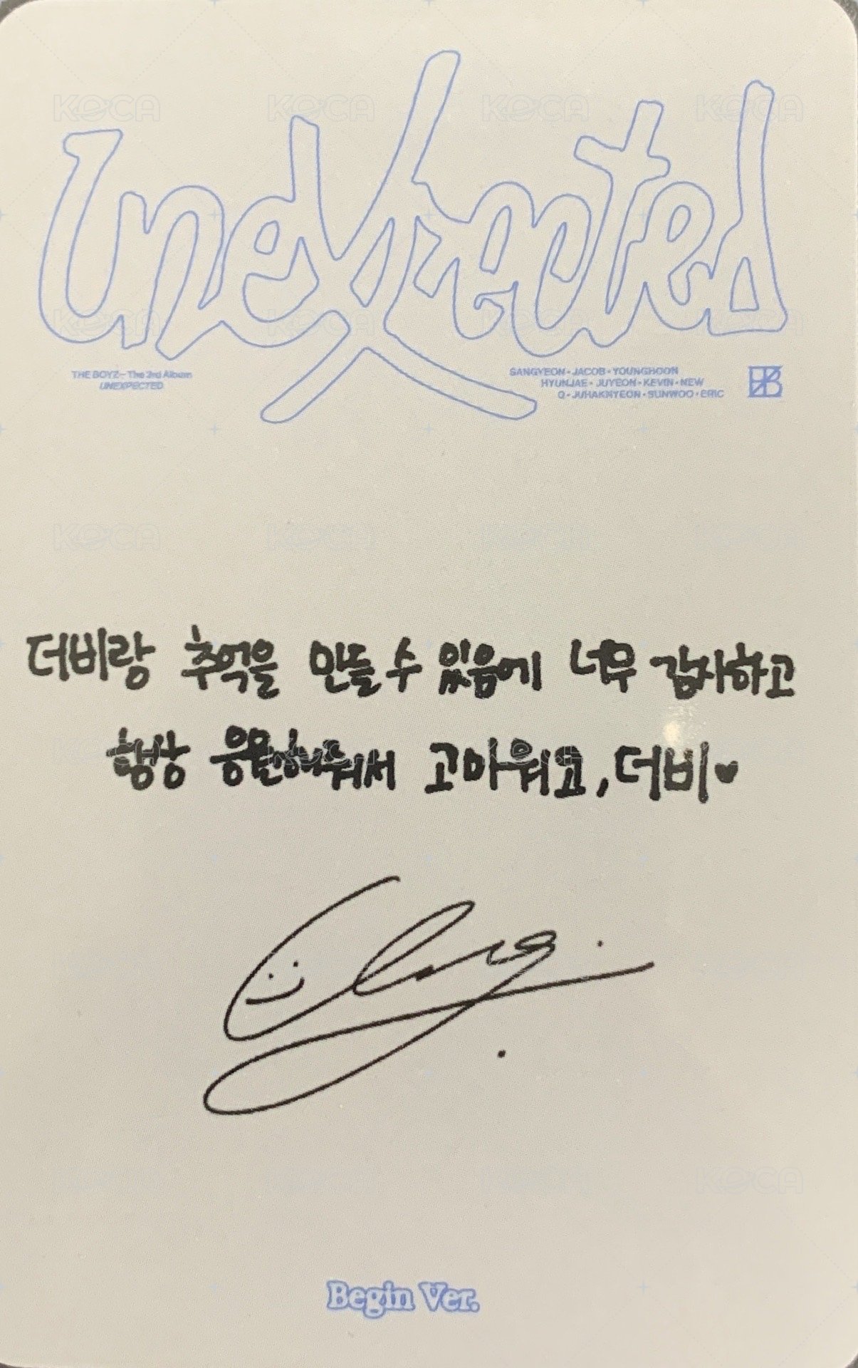 Unexpected 專輯卡  背面