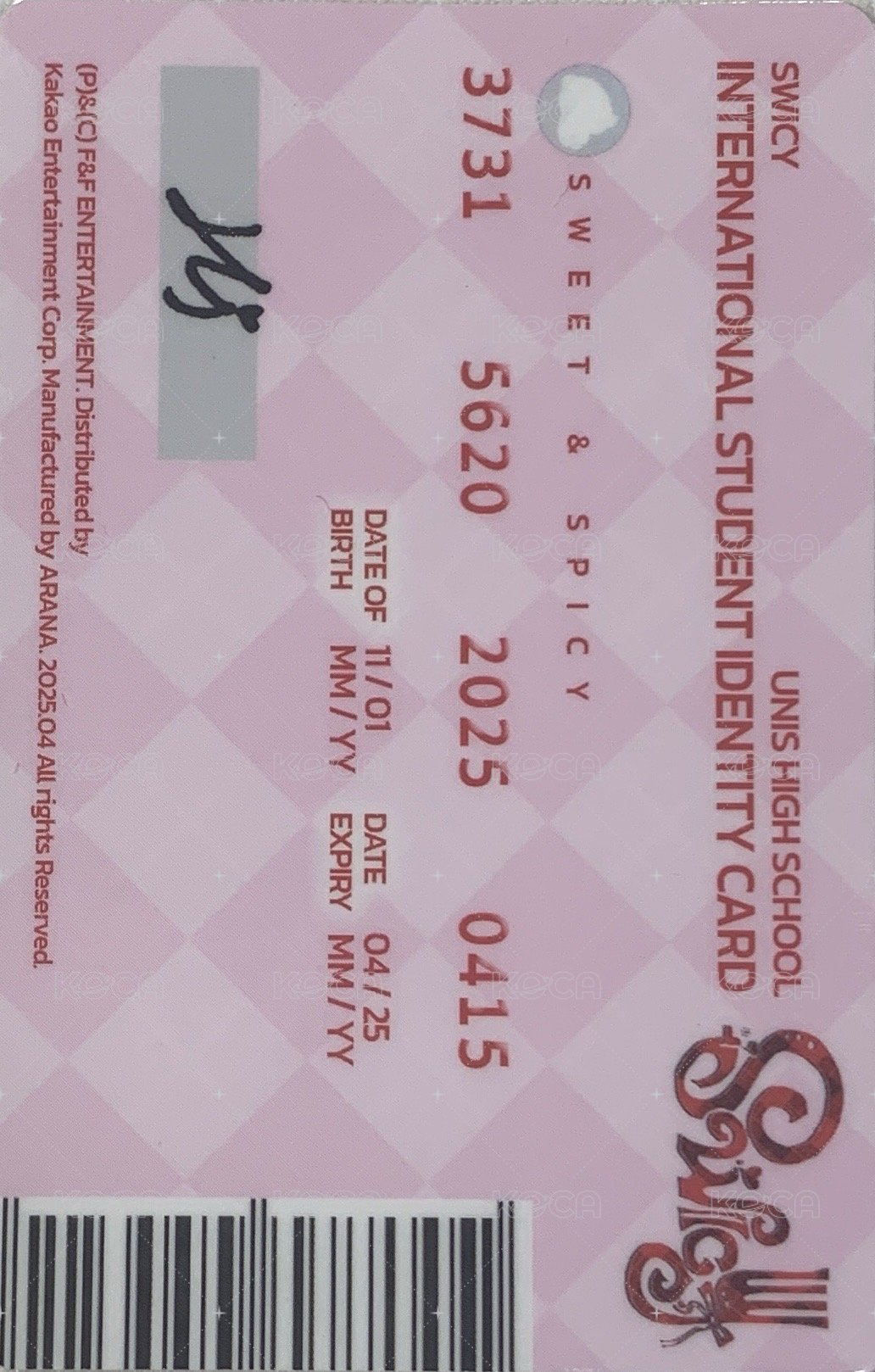 SWICY 專輯卡 ver.Archive  背面