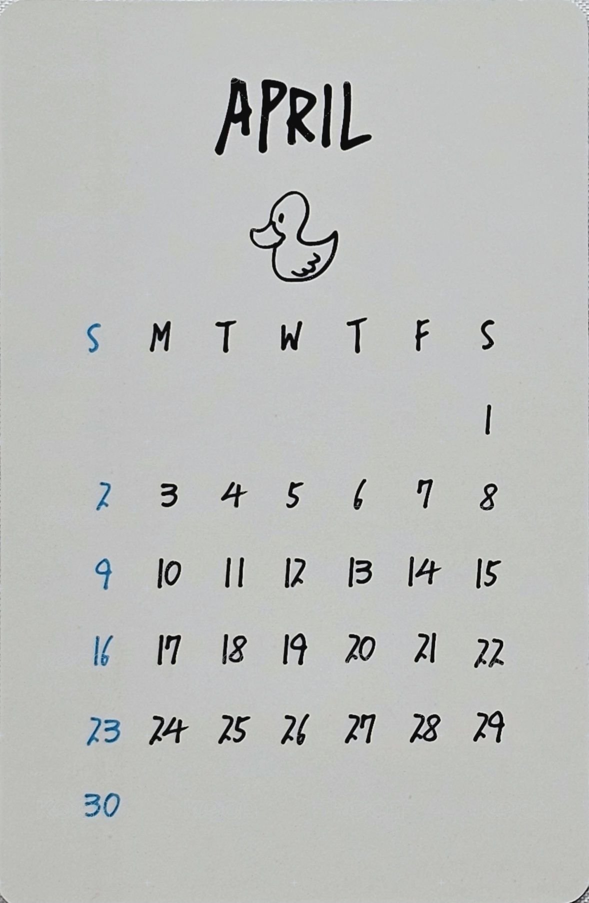 2023 年曆 年曆卡 四月 背面