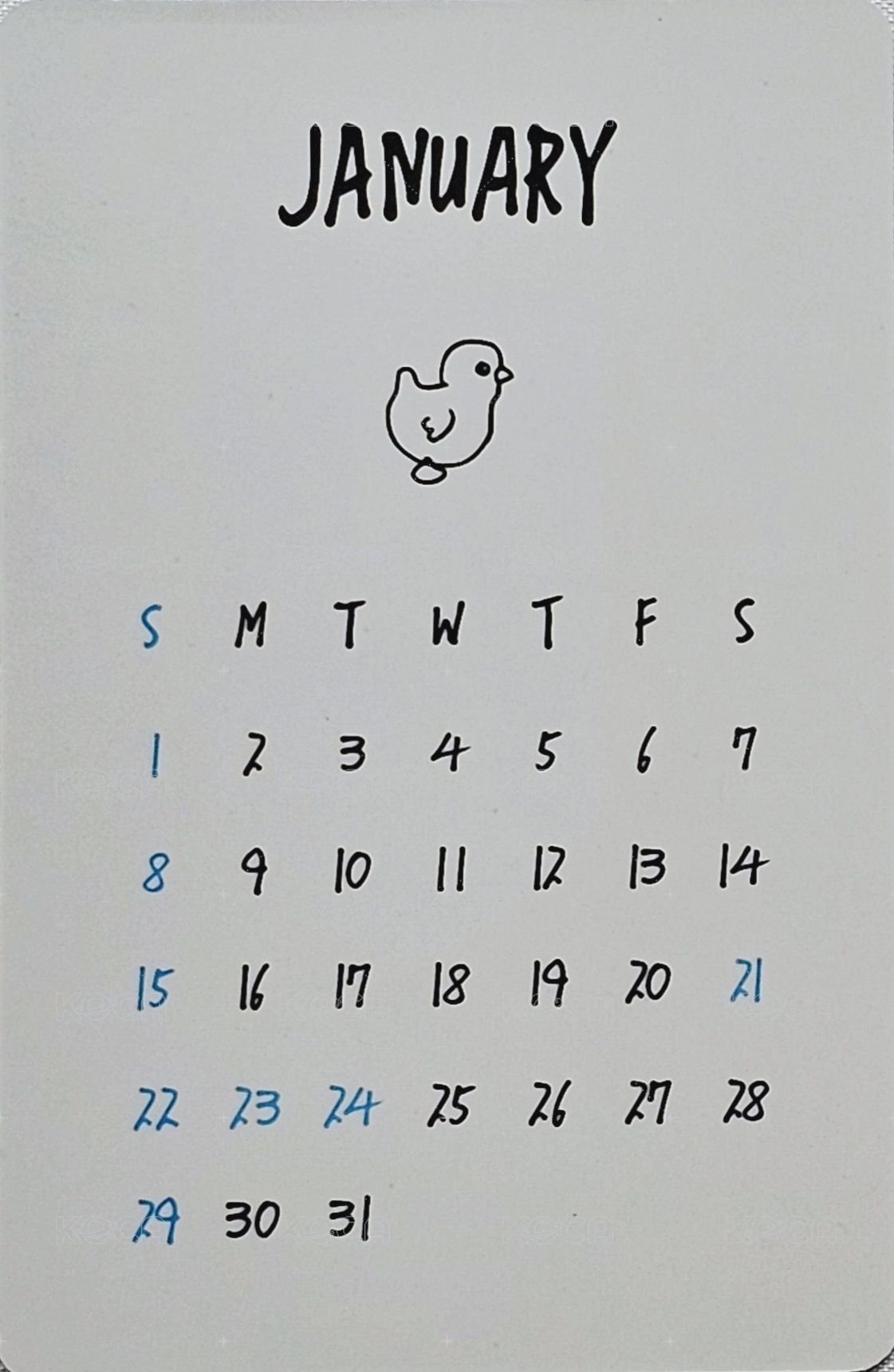 2023 年曆 年曆卡 一月 背面