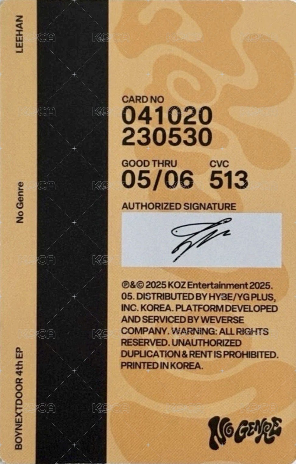 No Genre 專輯卡 電子專 5 背面