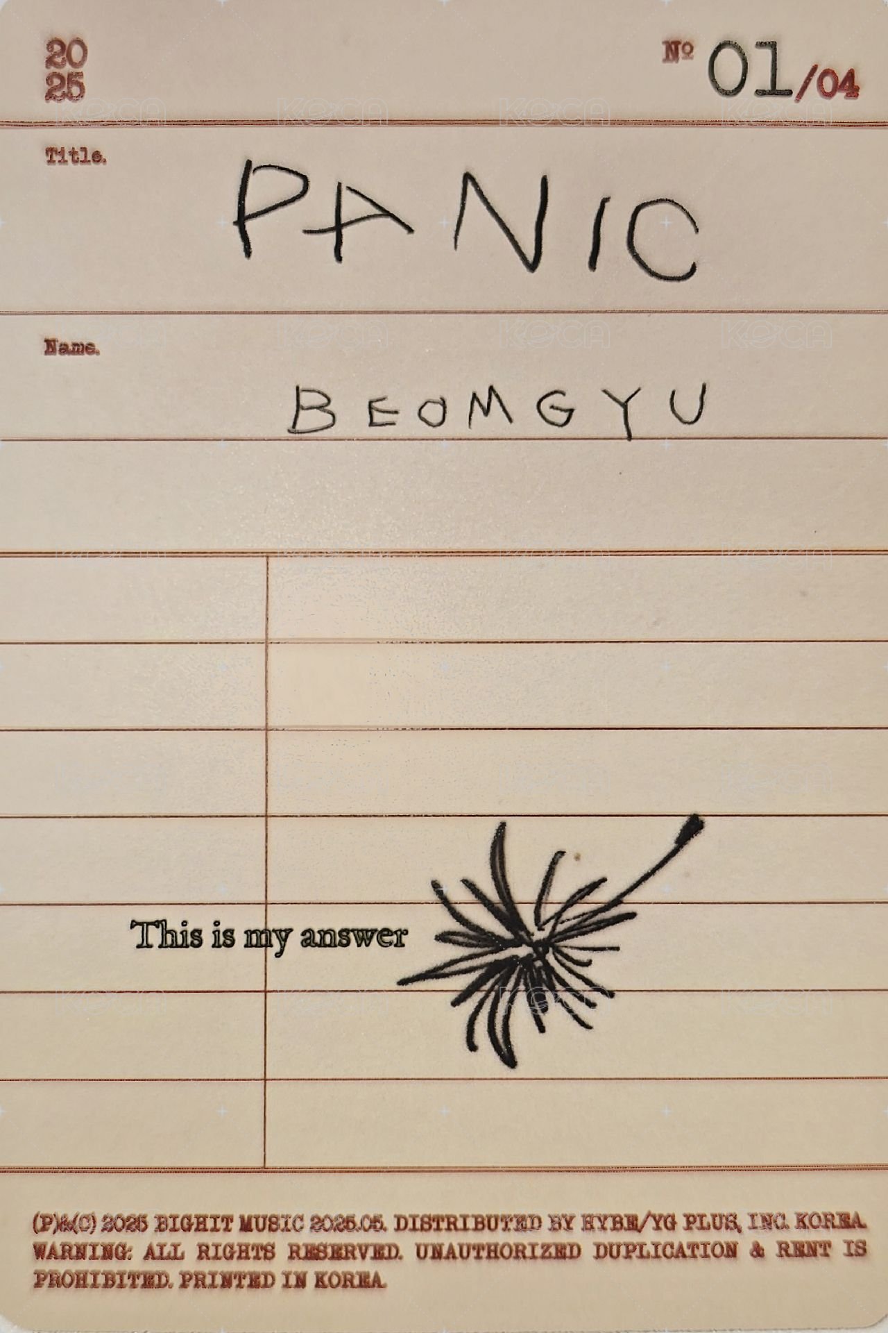 BEOMGYU’s Mixtape: Panic 專輯卡  背面
