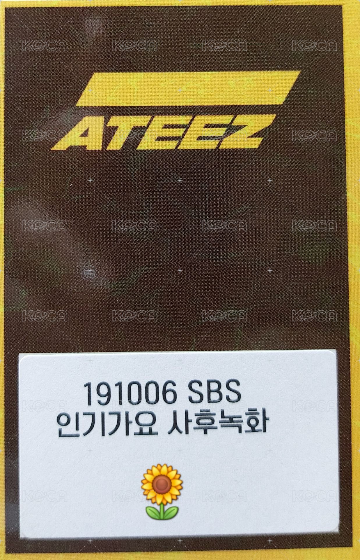 One to All 打歌卡 191006 SBS 背面