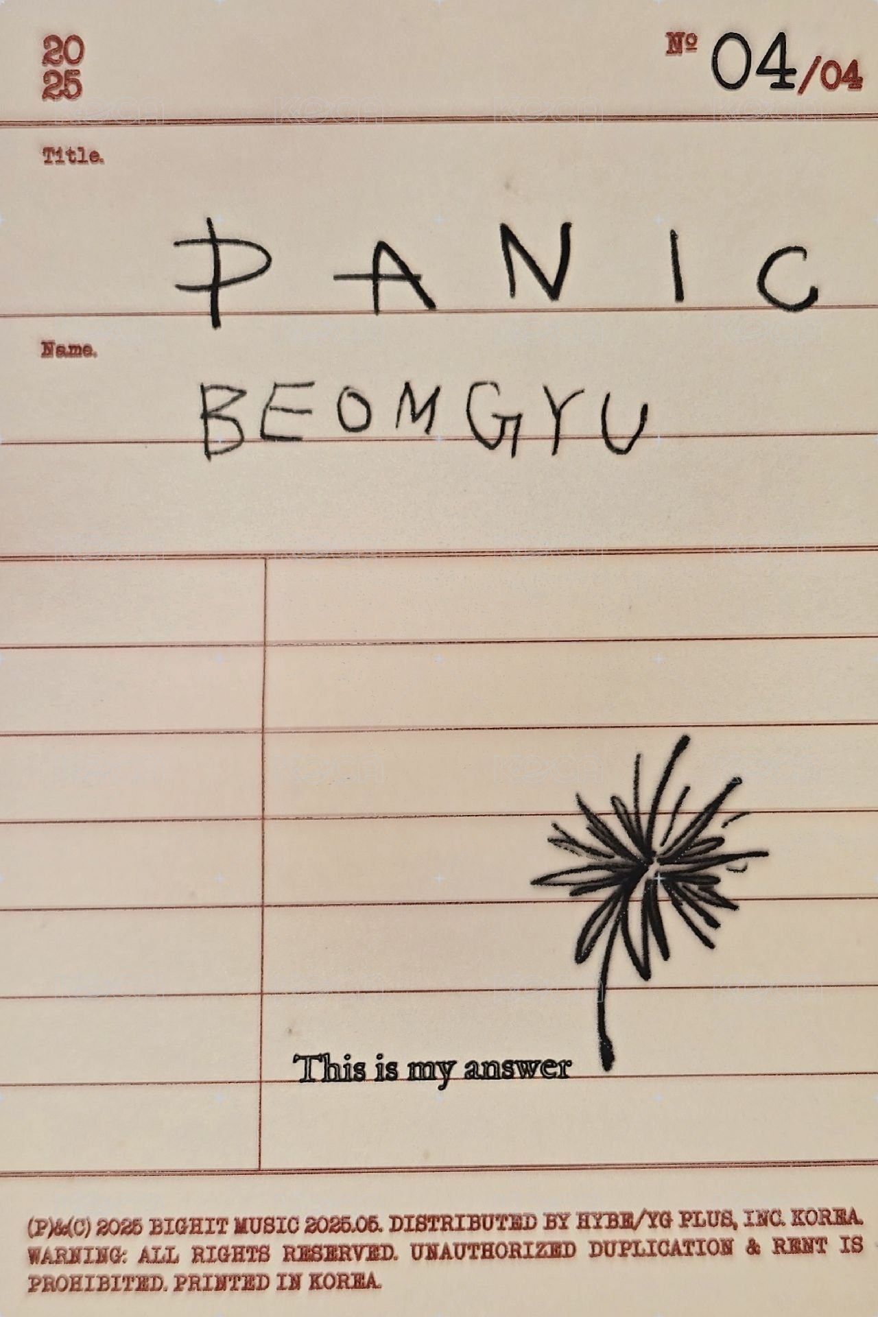 BEOMGYU’s Mixtape: Panic 專輯卡  背面