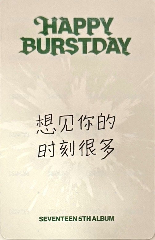 正五 yzy 十週年限定 特典卡  背面