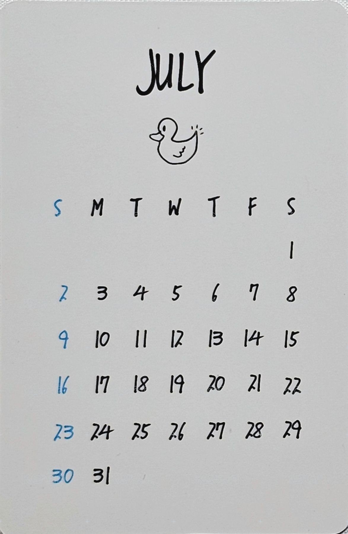 2023 年曆 年曆卡 七月 背面
