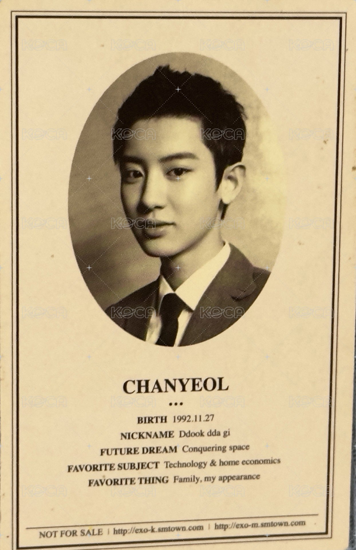 XOXO 專輯卡 燦烈學生證 背面