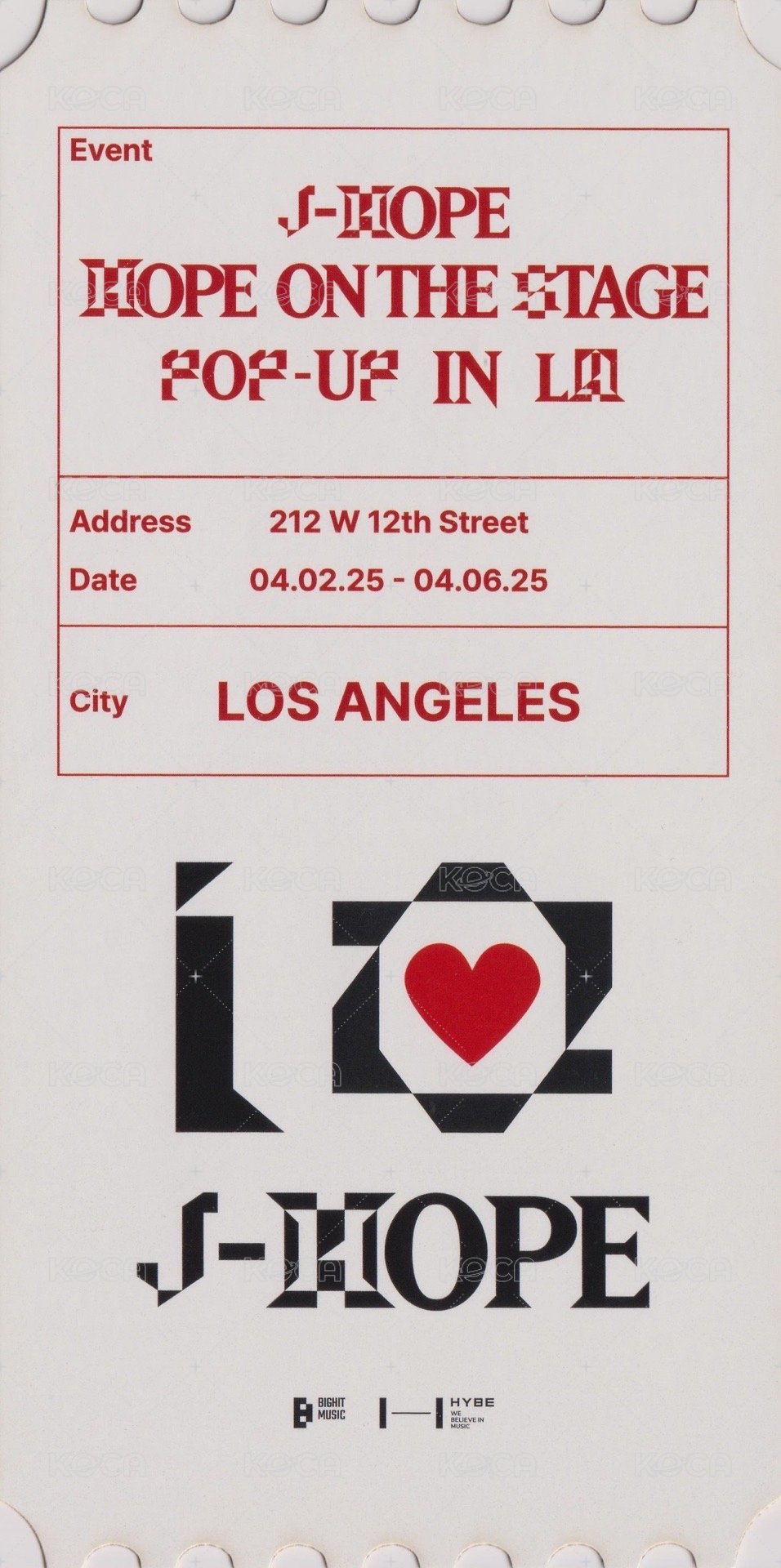 HOTS Tour 入場卡 / 場限卡 LA快閃店 票卡 背面