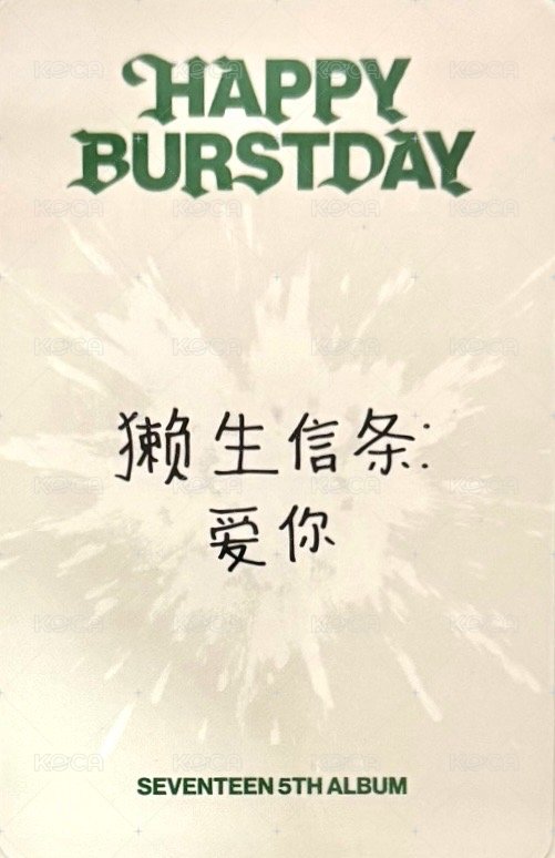 正五 yzy 十週年限定 特典卡  背面