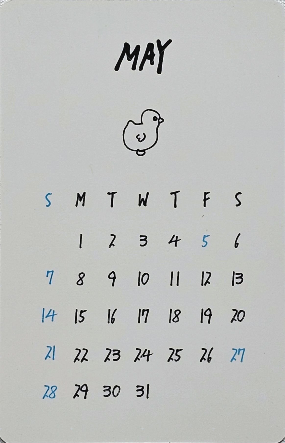 2023 年曆 年曆卡 五月 背面