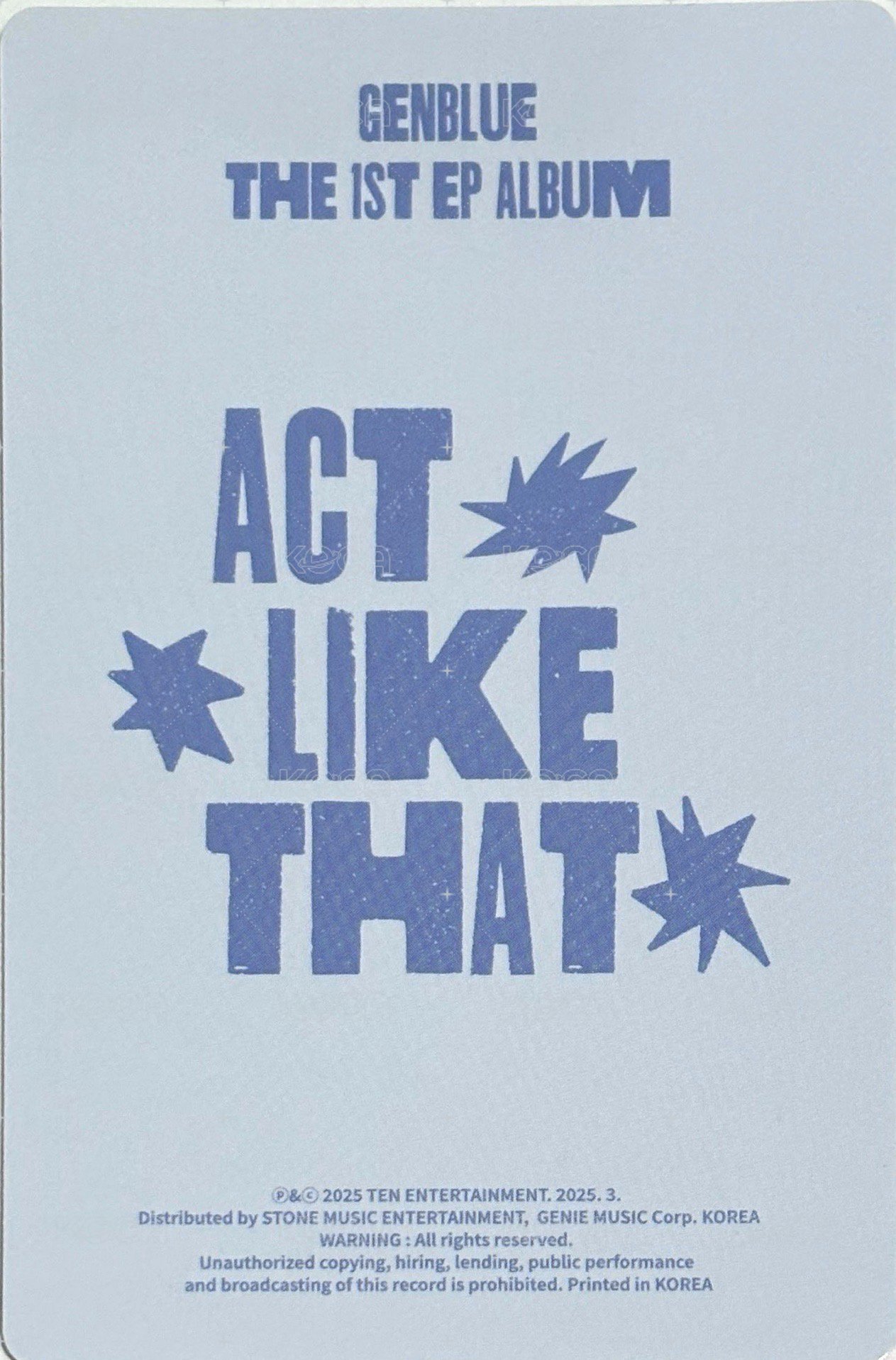 1st EP Album - ACT LIKE THAT 專輯卡 PB ver. 背面