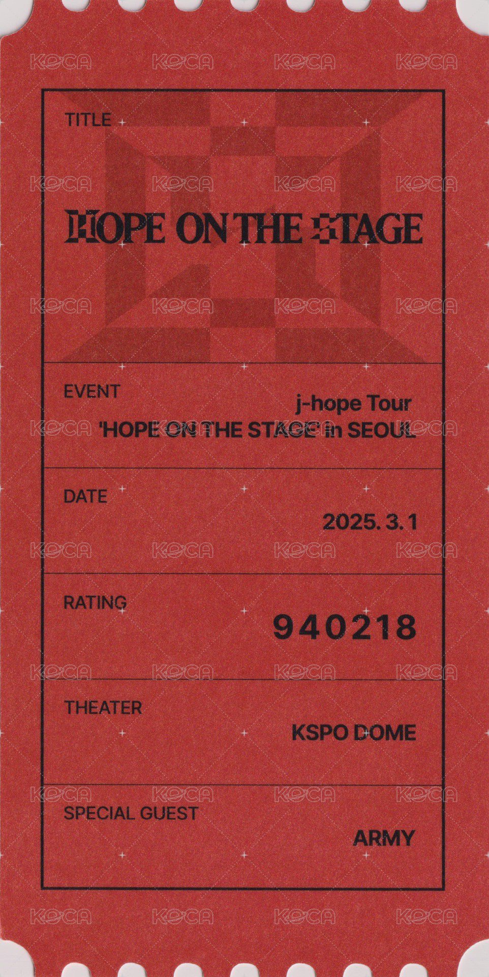 HOTS Tour 入場卡 / 場限卡 首爾 Day2 票卡 背面