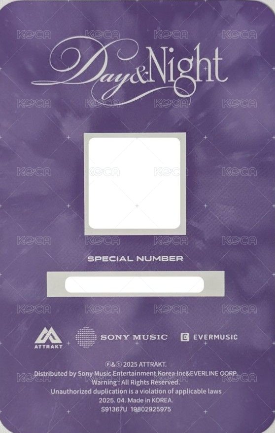 Day & Night 專輯卡 Ever Music版 Night ver. QR卡 背面