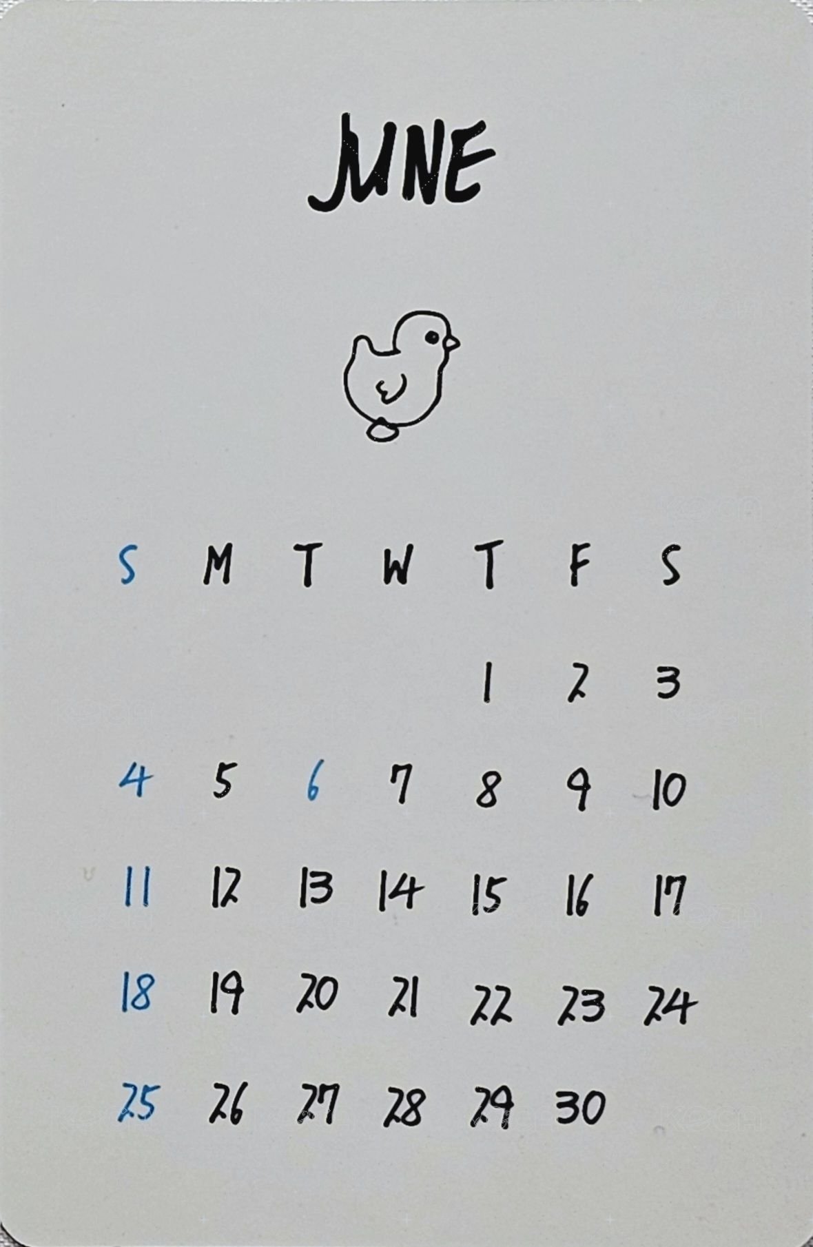 2023 年曆 年曆卡 六月 背面