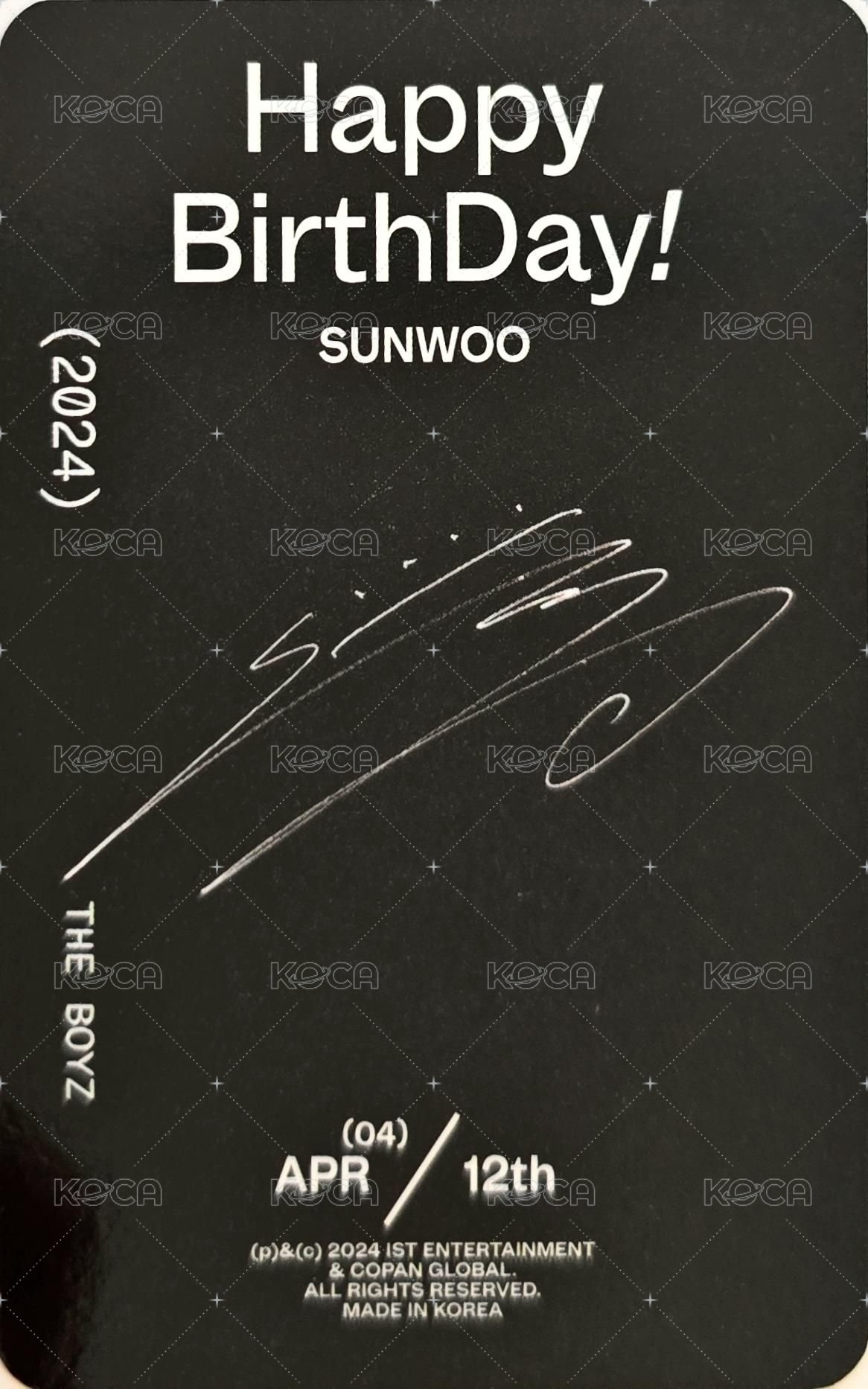 THE BOYZ HBD SPECIAL KIT [SUNWOO DAY] wm 特典卡  背面