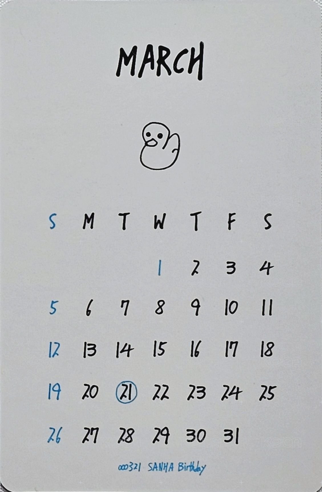 2023 年曆 年曆卡 三月 背面