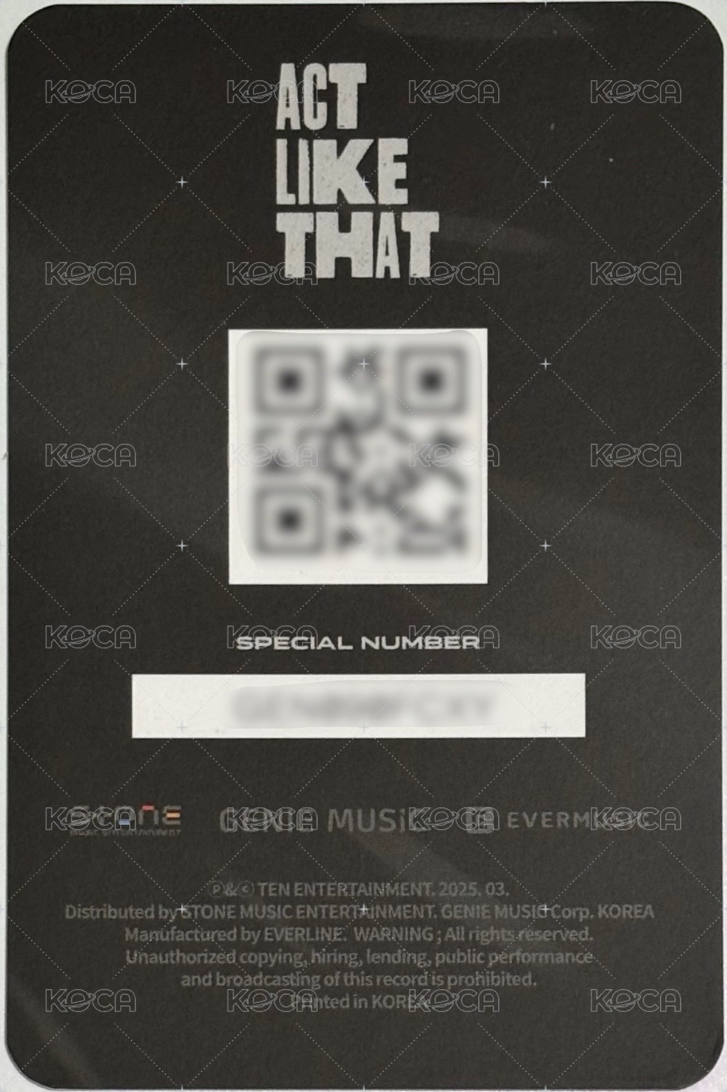 1st EP Album - ACT LIKE THAT 專輯卡 MUSIC CARD 背面