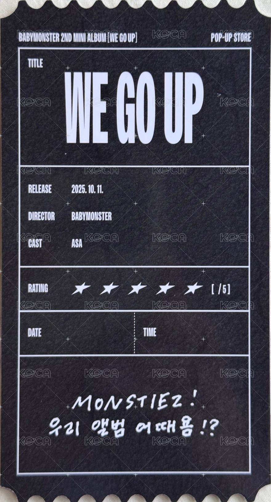 WE GO UP yg 快閃店 入場卡 / 場限卡  背面