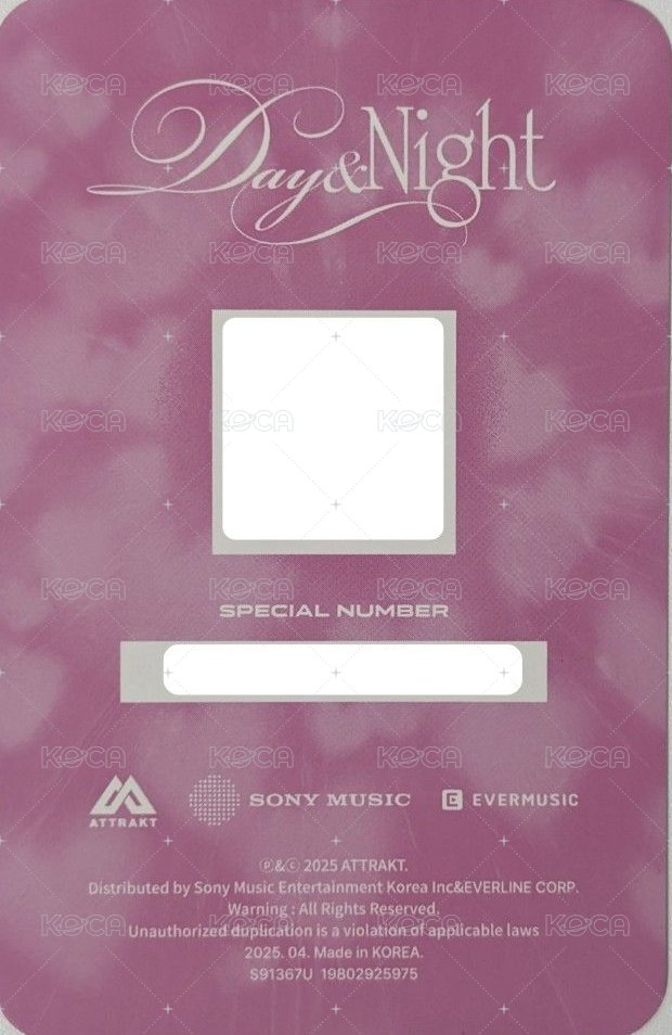 Day & Night 專輯卡 Ever Music版 Day ver. QR卡 背面