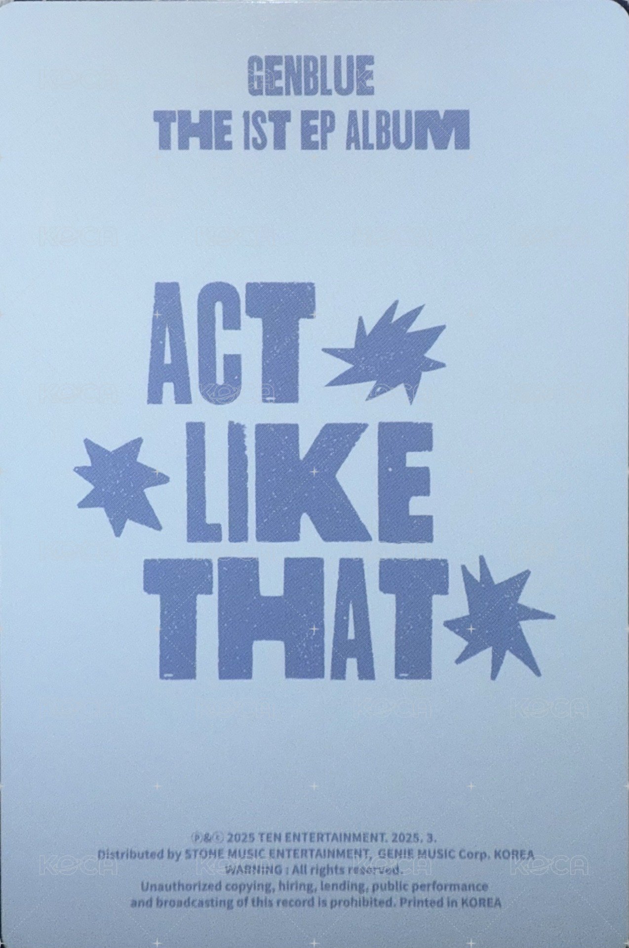 1st EP Album - ACT LIKE THAT 專輯卡 PB ver. 背面