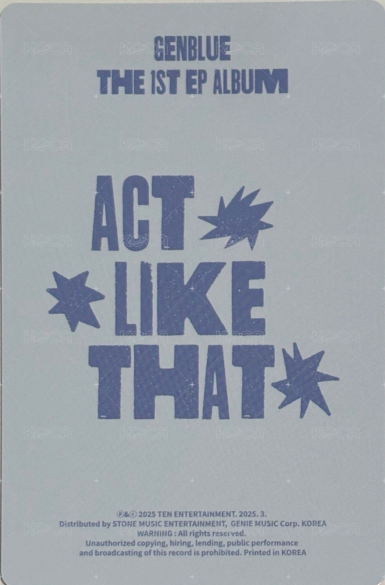 1st EP Album - ACT LIKE THAT 專輯卡 PB ver. 背面