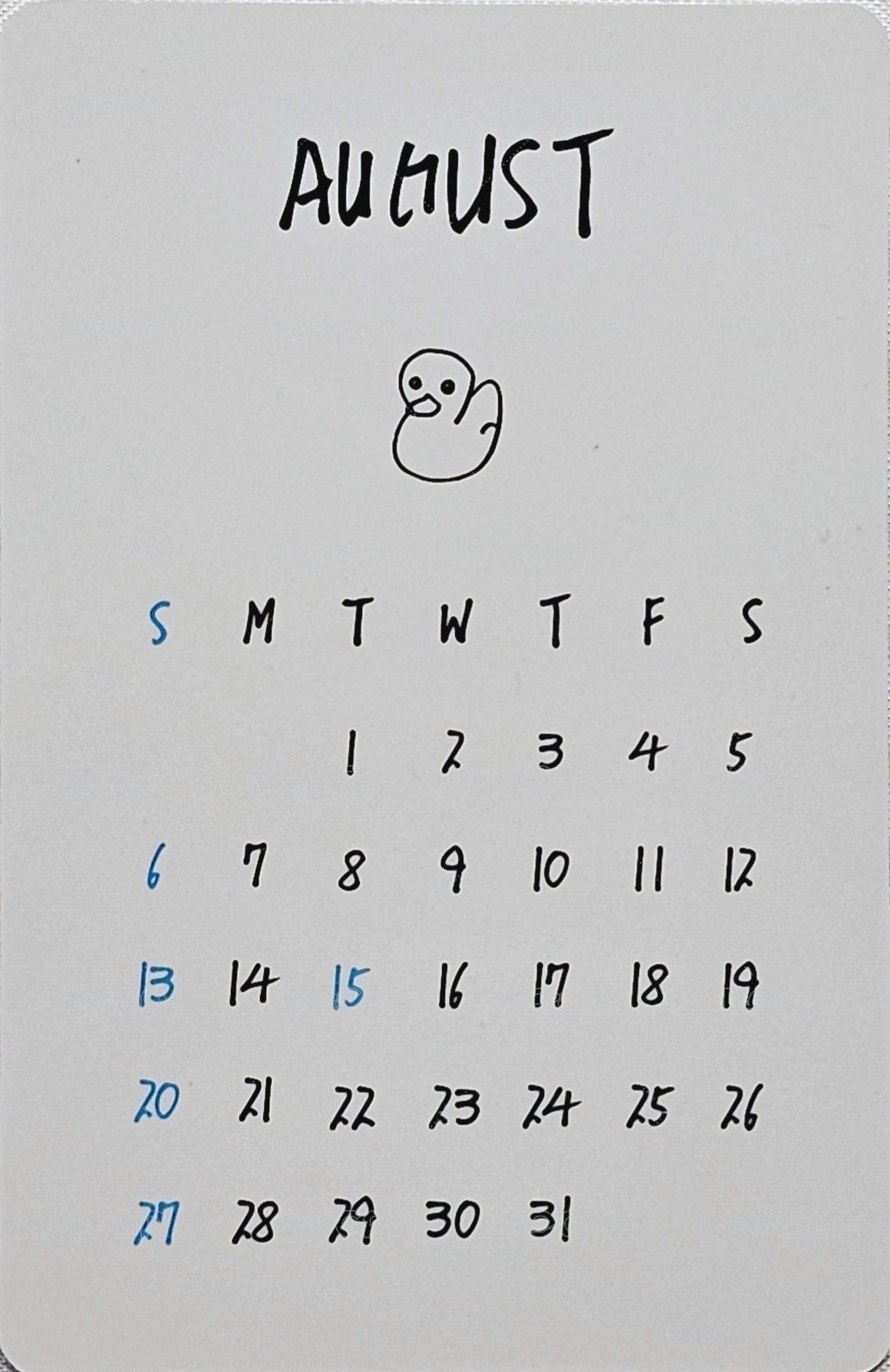 2023 年曆 年曆卡 八月 背面