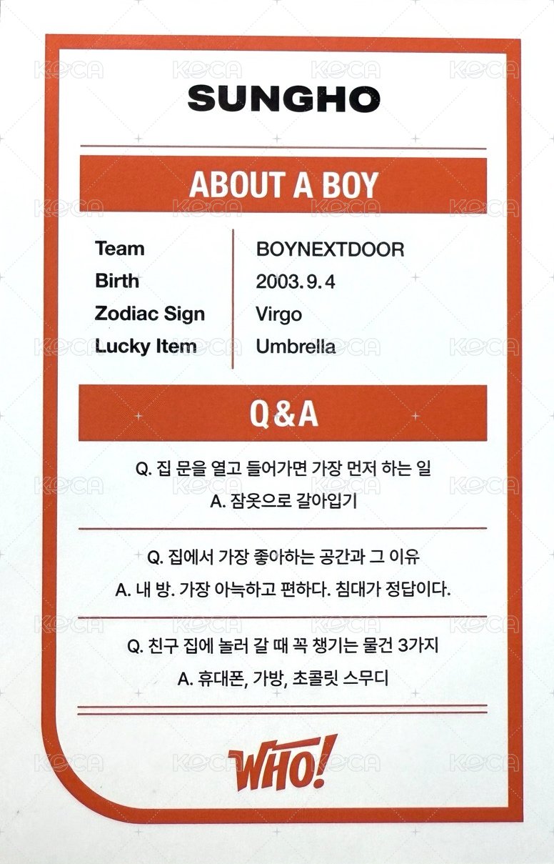 WHO! 專輯卡 介紹卡 背面