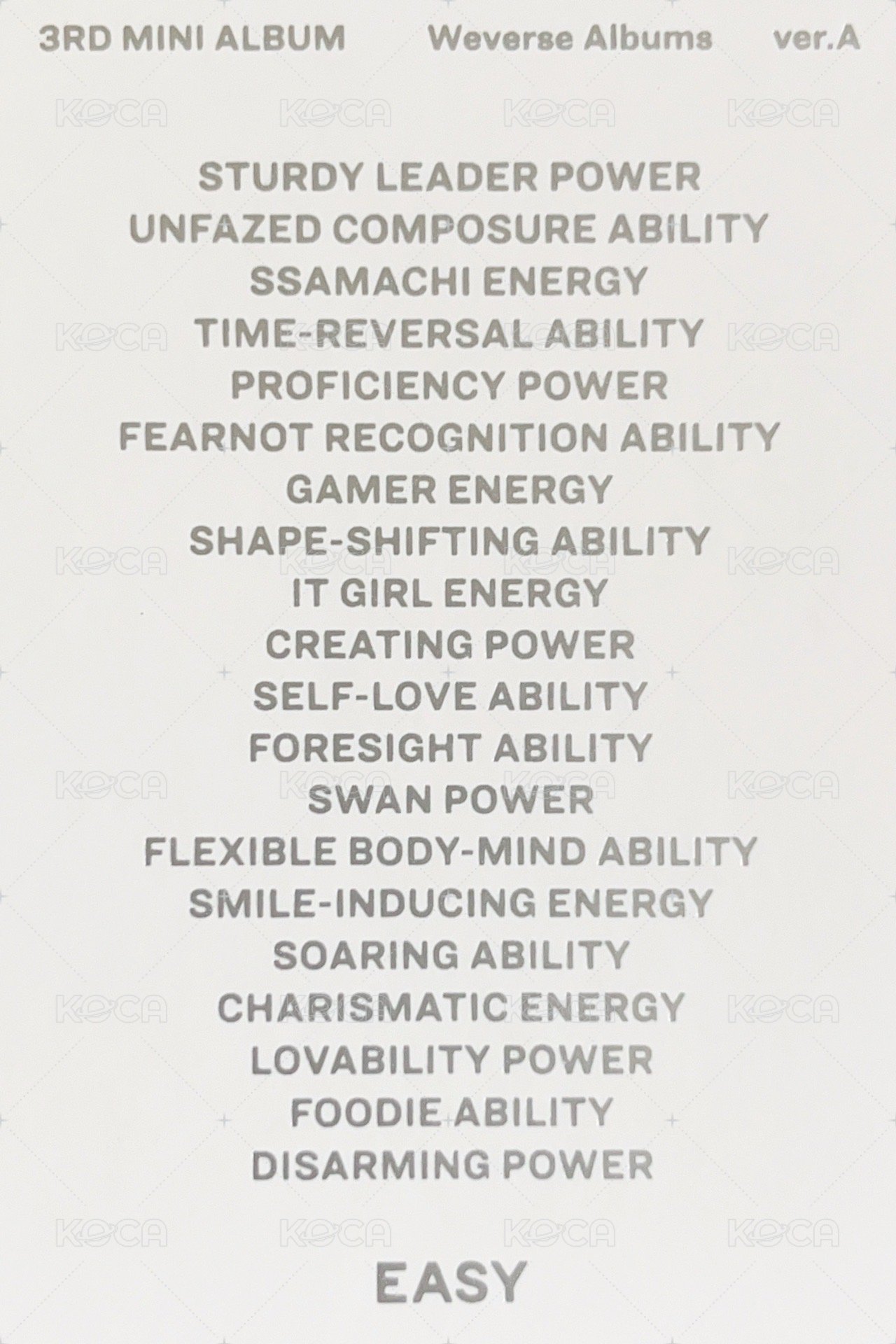 EASY 專輯卡 電子專Ver A 背面