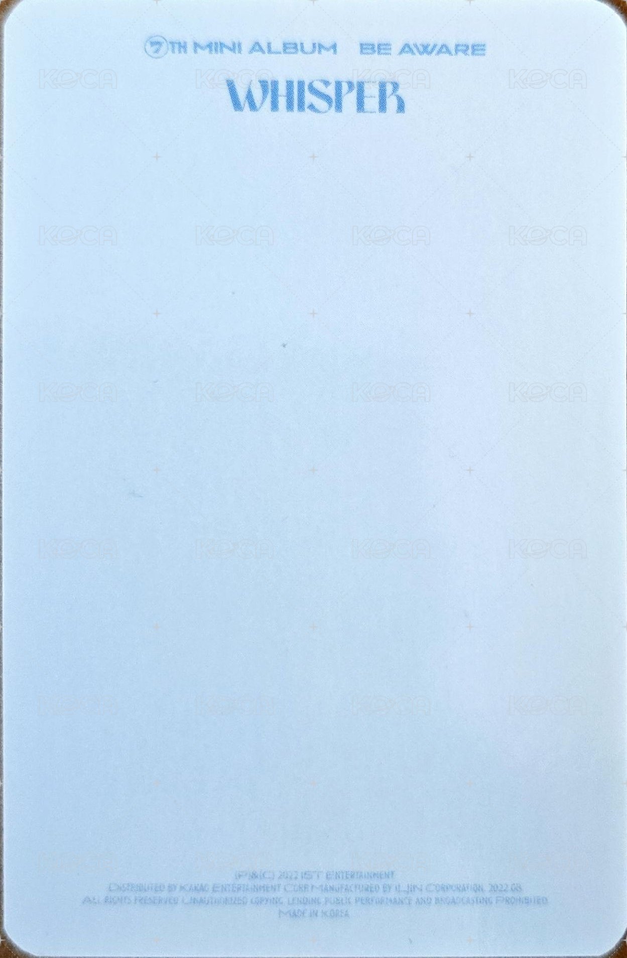 BE AWARE 專輯卡  背面