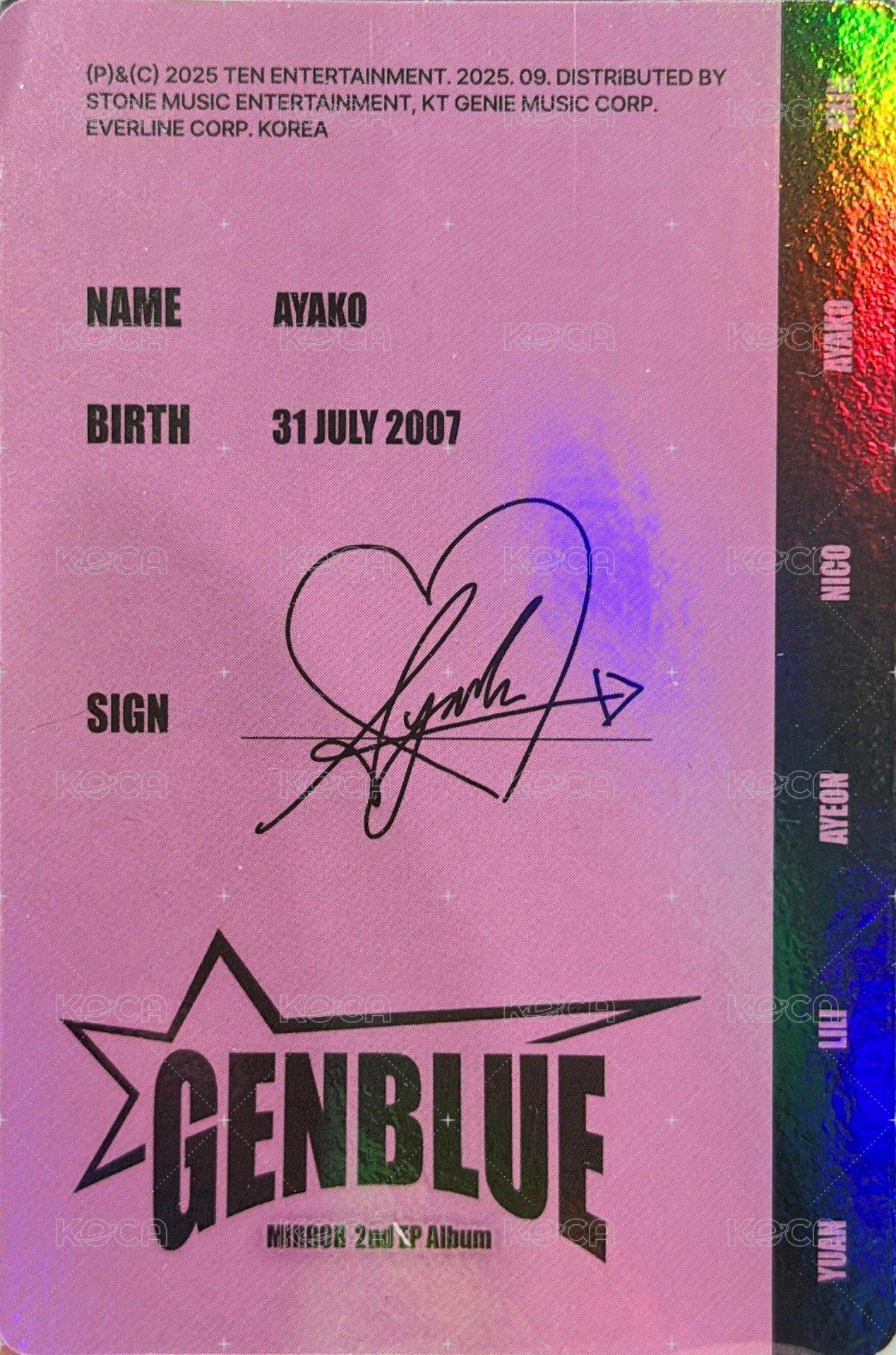 2nd EP Album - MIRROR 專輯卡 ID CARD 背面