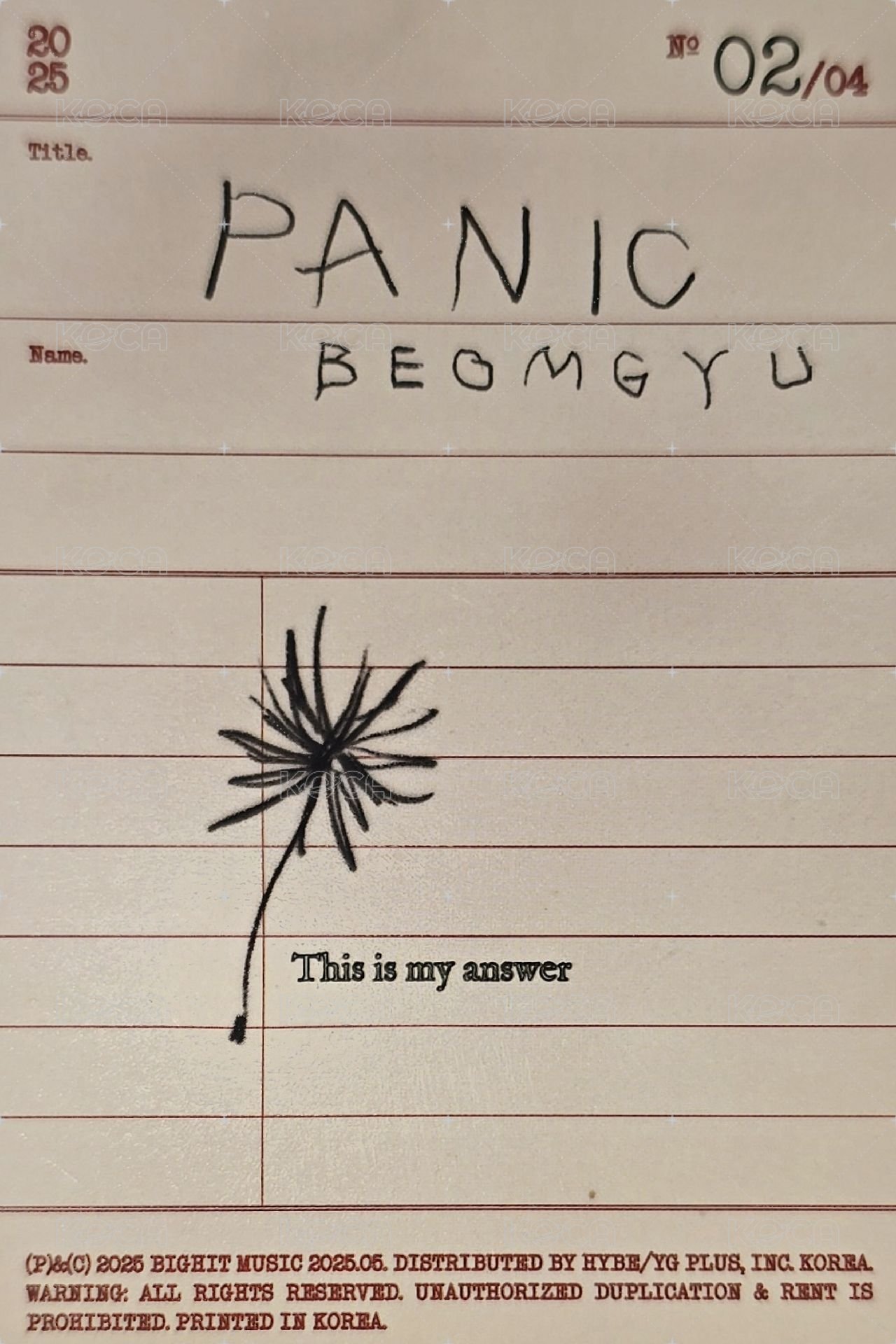 BEOMGYU’s Mixtape: Panic 專輯卡  背面