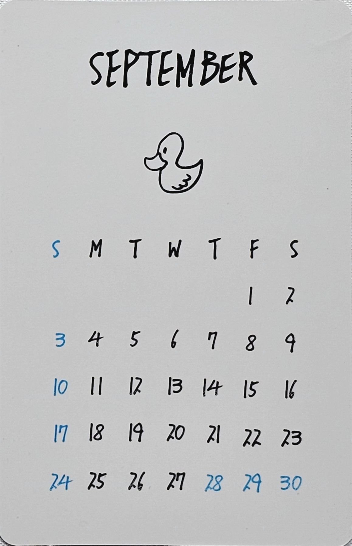 2023 年曆 年曆卡 九月 背面