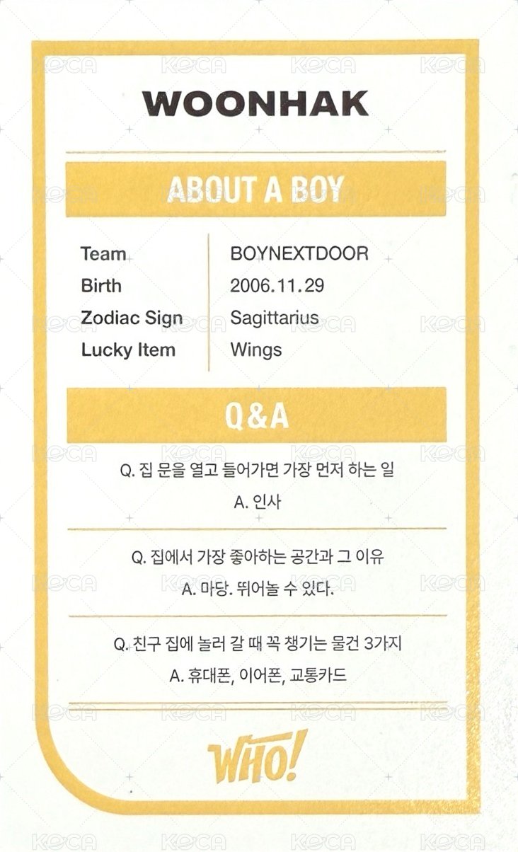 WHO! 專輯卡 介紹卡 背面