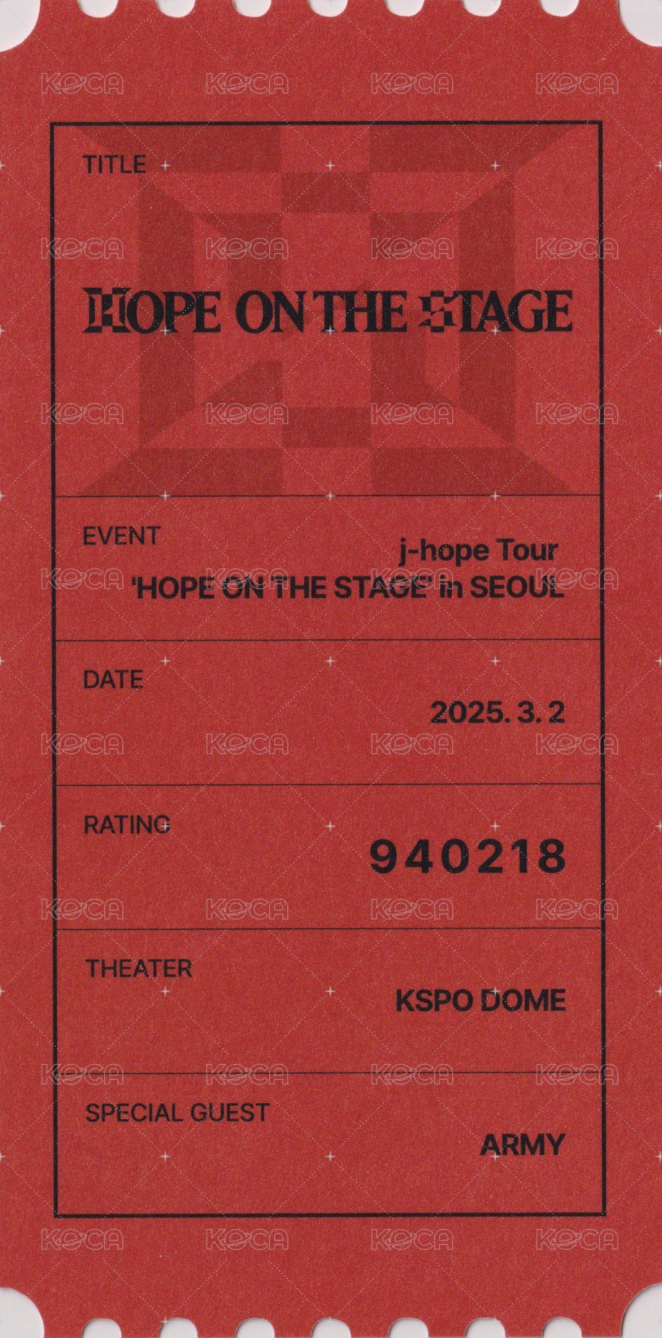 HOTS Tour 入場卡 / 場限卡 首爾 Day3 票卡 背面