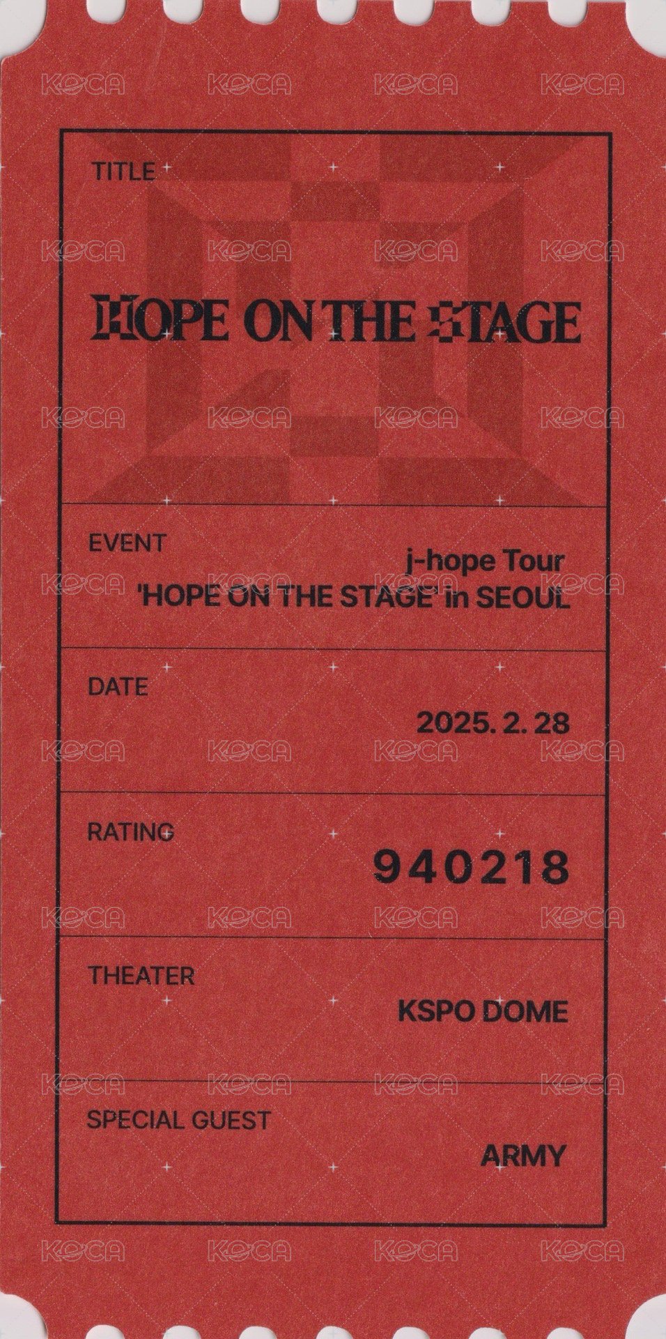 HOTS Tour 入場卡 / 場限卡 首爾 Day1 票卡 背面